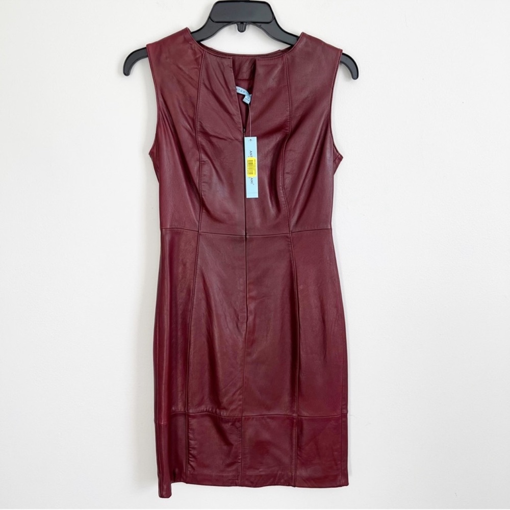 Antonio Melani Fine Leather King Dress Oxblood Red Genuine Leather Sheath Dress